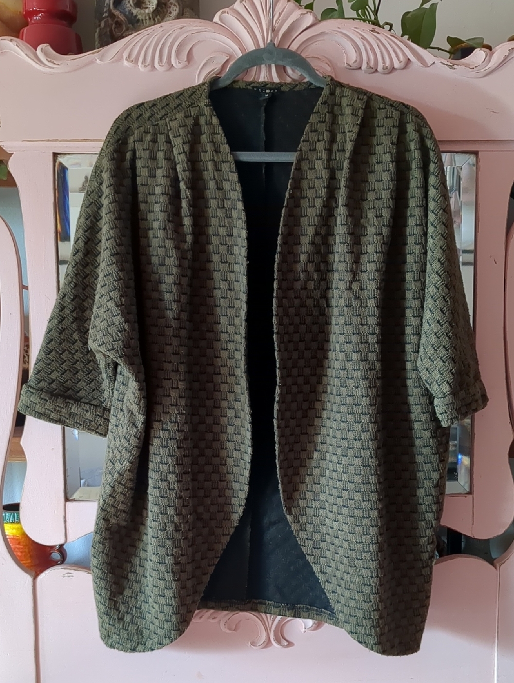 Olive Green Textured Open-Front Women's Cardigan - Picture 1 of 8